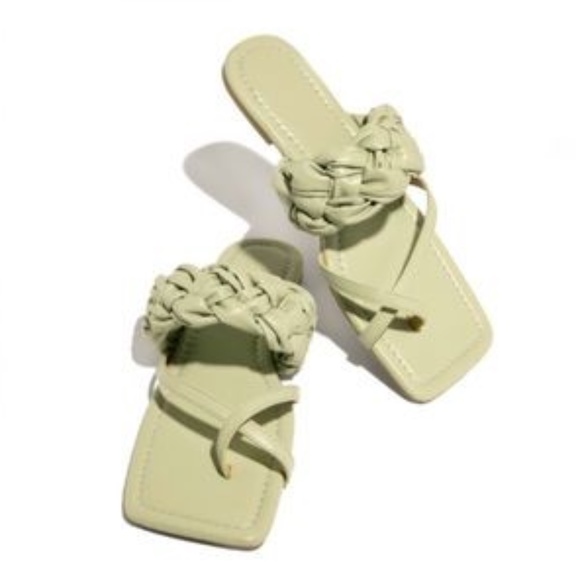 Braided Square Toe Sandals in Sage - Picture 2 of 6